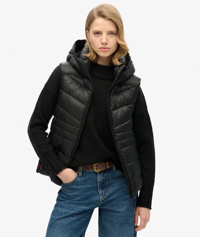 Superdry Damen Fuji Steppweste mit Kapuze Schwarz - Größe: 42 von Superdry