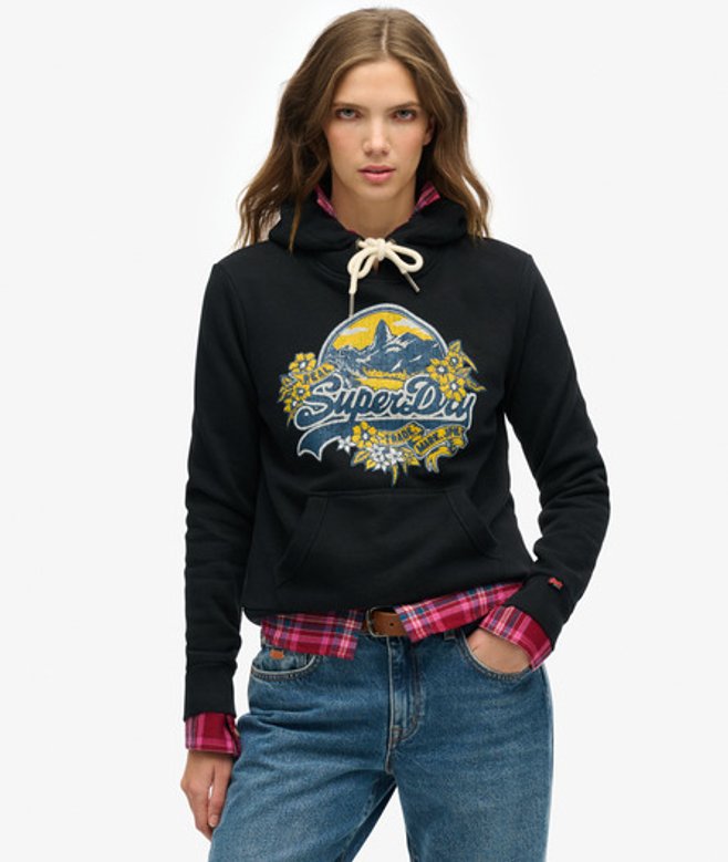 Superdry Women's Geblümtes Hoodie Schwarz - Größe: 42 von Superdry