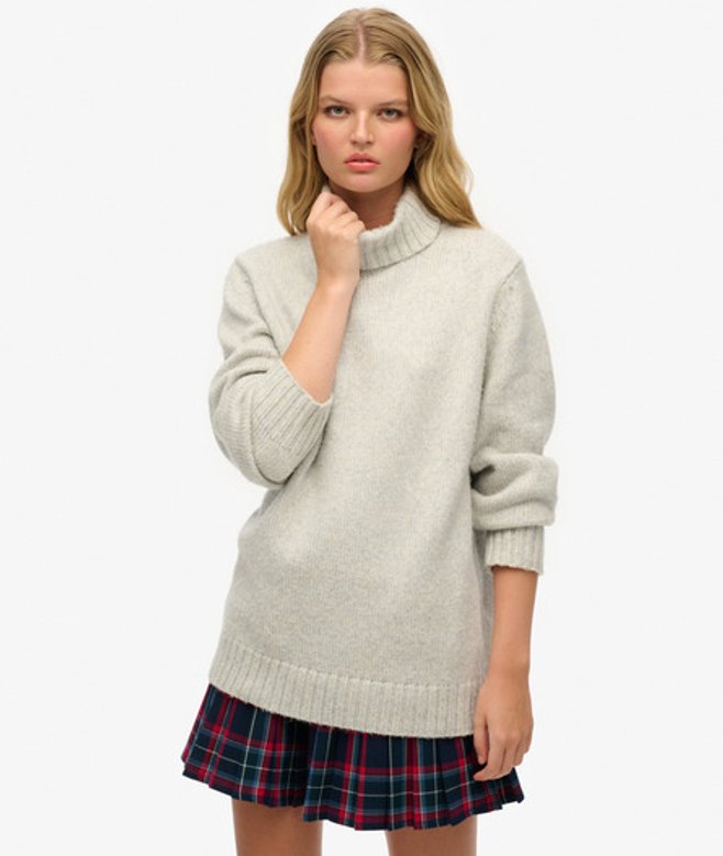 Superdry Damen Gebürsteter OverGröße-rollkragenpullover Hellgrau - Größe: XL von Superdry