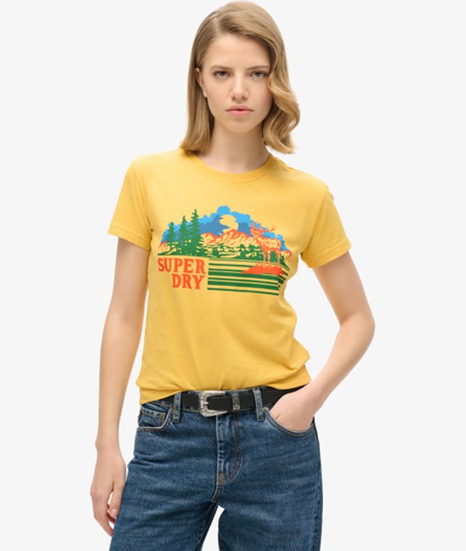 Superdry Damen Gelb Figurbetontes Outdoor-T-Shirt Gestreift, Größe: 38 von Superdry