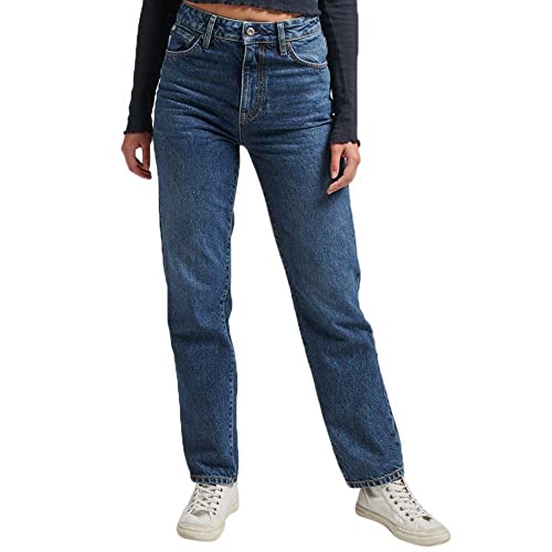 Superdry Damen Gerade Jeans aus Bio-Baumwolle mit hohem Bund Fulton Vintage Blau 29/30 von Superdry