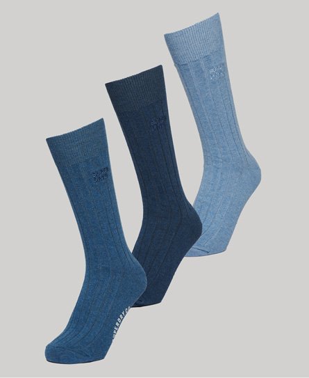 Superdry Unisex Blau Gerippte Core Crew Socken im 3er-Pack aus Bio-Baumwolle mit Logo-Druck, Größe: S/M von Superdry