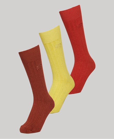 Superdry Unisex Gelb und Rot Gerippte Core Crew Socken im 3er-Pack aus Bio-Baumwolle mit Logo-Druck, Größe: M/L von Superdry