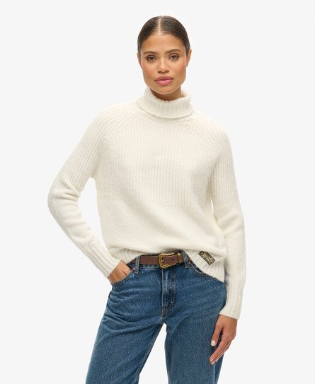 Superdry Damen Gerippter Essential Strickpullover Creme - Größe: 38 von Superdry