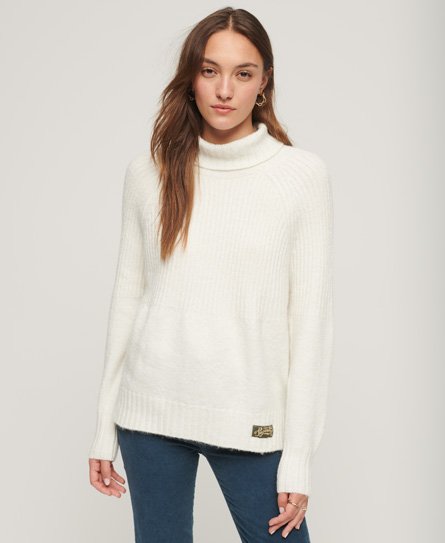 Superdry Damen Gerippter Essential Strickpullover Creme - Größe: 40 von Superdry