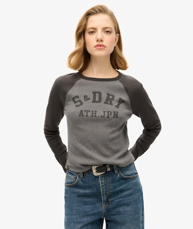 Superdry Damen Geripptes Athletic Essentials Langarmshirt in Schmaler Passform Dunkelgrau - Größe: 42-44 von Superdry