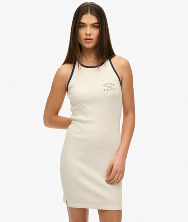 Superdry Damen Geripptes Athletic Essentials Tanktop-kleid White - Größe: 44 von Superdry