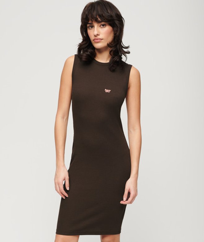 Superdry Damen Geripptes Bodycon-midikleid Braun - Größe: 40 von Superdry