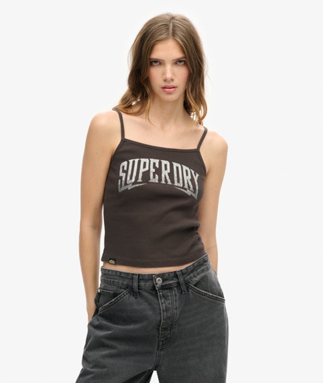 Superdry Damen Dunkelgrau Trägertop Grafikdruck, Größe: 10-12 - Größe: 10-12 von Superdry