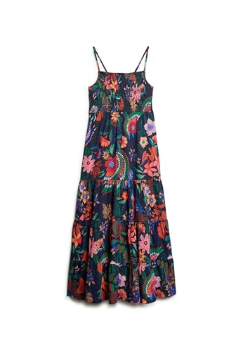 Superdry Damen Gesmoktes Maxi-Trägerkleid Vera Geblümt Marineblau 42 von Superdry