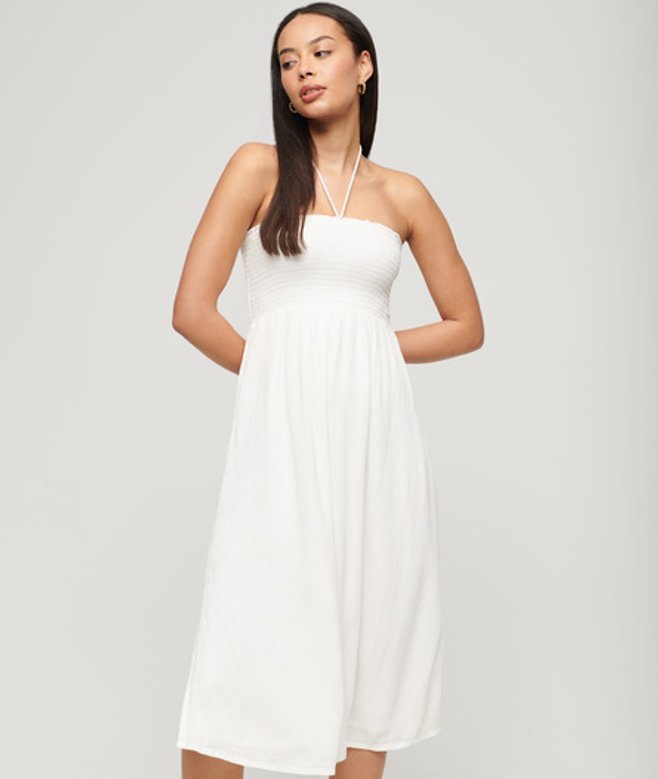 Superdry Damen Gesmoktes Midi-strandkleid Weiß - Größe: 36 von Superdry