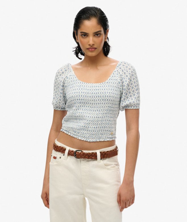 Superdry Damen Gesmoktes Oberteil aus Webstoff Blau - Größe: 40 Superdry Damen Gesmoktes Oberteil aus Webstoff Blau - Größe: 40 von Superdry