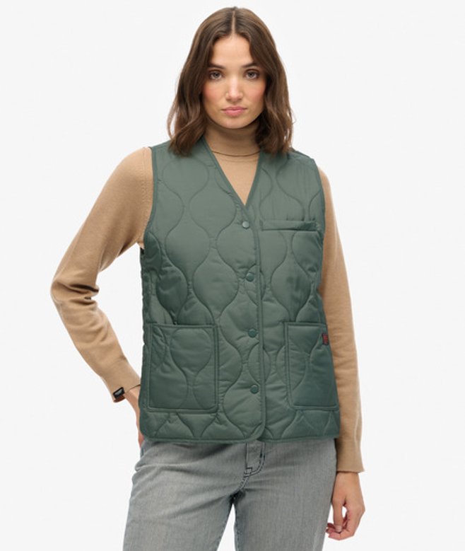 Superdry Damen Gesteppte Lite Liner Weste Green - Größe: 38 von Superdry