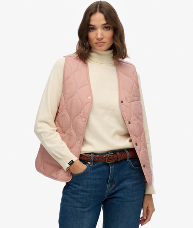 Superdry Damen Gesteppte Lite Liner Weste Pink - Größe: 40 von Superdry
