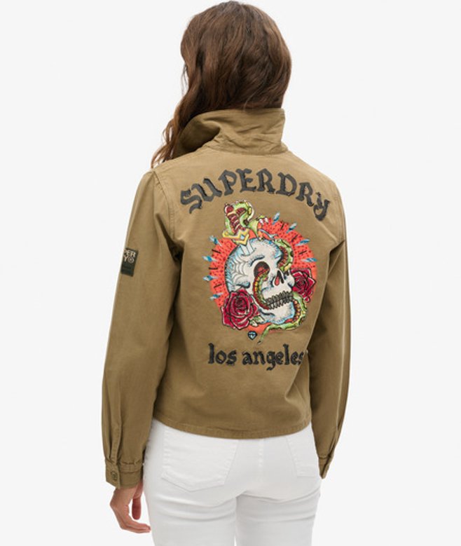 Superdry Damen Gestickt Verzierte Military-Jacke, Grün, Größe: 40 von Superdry