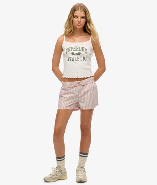 Superdry Damen Gestreifte, Elastische Shorts aus Bio-baumwolle Pink - Größe: 34 von Superdry