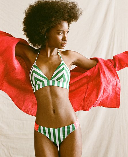 Superdry Damen Gestreifte Raffinierte Bikinihosen Grün - Größe: 38 von Superdry