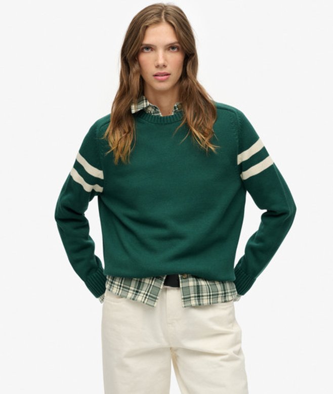 Superdry Damen Gestreifter Strickpullover mit Lockerer Passform Green - Größe: 40 von Superdry