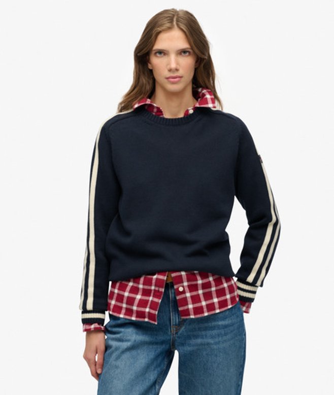 Superdry Damen Gestreifter Strickpullover mit Lockerer Passform Navy - Größe: 36 von Superdry