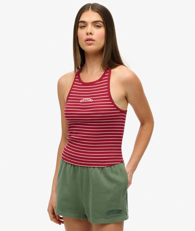 Superdry Damen Gestreiftes Essential Logo Racer-tanktop Rot - Größe: 42 von Superdry