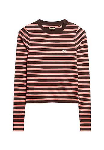 Superdry Damen Langärmeliges Oberteil Hemd, Braun (Dark Chocolate Brown Stripe), 36 von Superdry