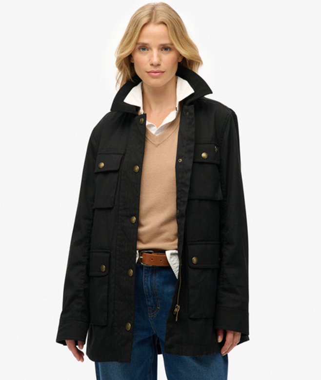 Superdry Damen Gewachste Jacke Black - Größe: 46 von Superdry