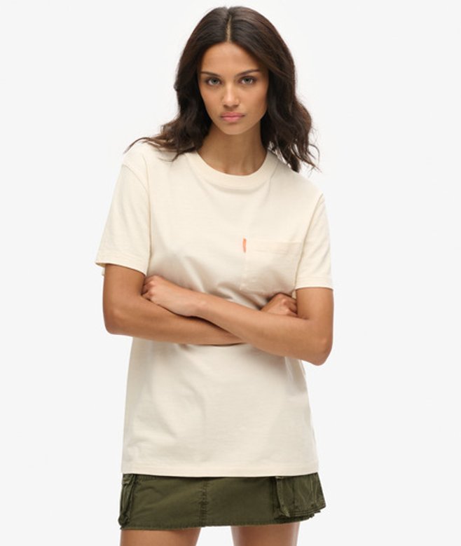 Superdry Damen Gewaschenes OverGrößed Essential T-shirt mit Tasche Creme - Größe: XL von Superdry