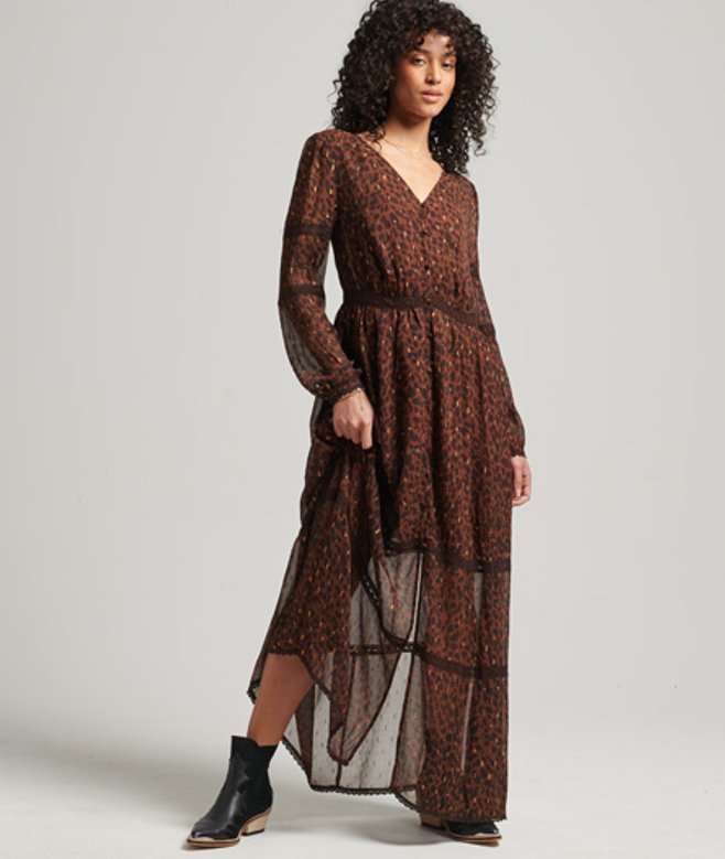 Superdry Damen Gewebtes Maxikleid Braun - Größe: 8 von Superdry