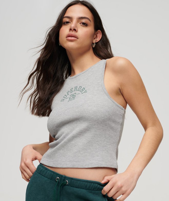 Superdry Damen Grau Athletic Essential Tanktop mit Waffelmuster mit Logodruck, Größe: 34 - Größe: 34 von Superdry