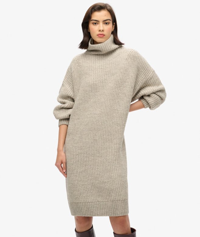 Superdry Damen Grob Geripptes Strickpulloverkleid Hellgrau - Größe: 38 von Superdry