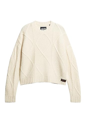 Superdry Damen Grobstrickpullover mit Zopfmuster Kokosnussmilch Weiß 38 von Superdry