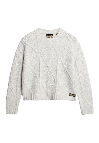 Superdry Damen Grobstrickpullover mit Zopfmuster Weiß-Grau Meliert 36 von Superdry