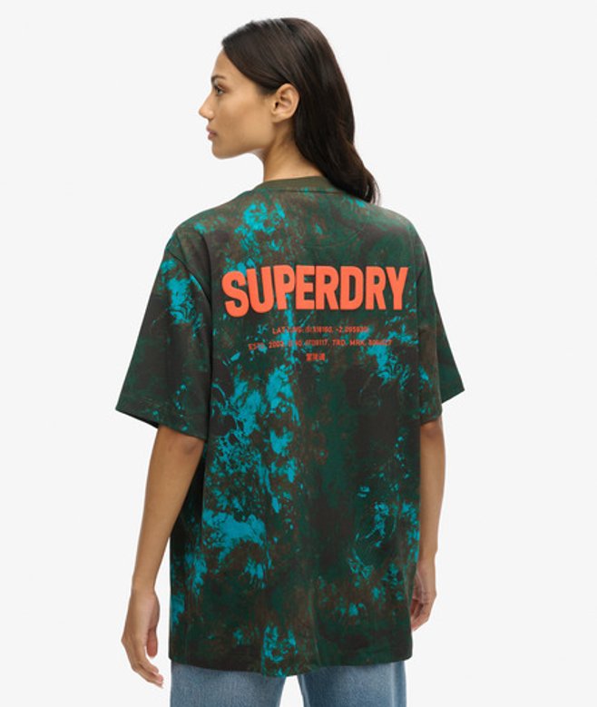 Superdry Damen Grün, Blau und Orange Oversize-Utility-T-Shirt mit Tarnmuster, Größe: L von Superdry