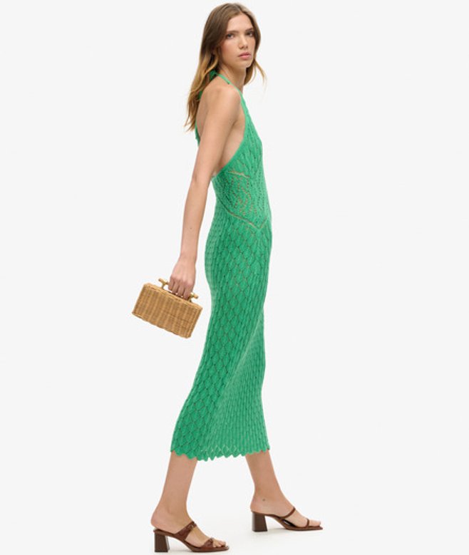 Superdry Damen Häkel-maxikleid mit Nackenträger Grün - Größe: 38 von Superdry