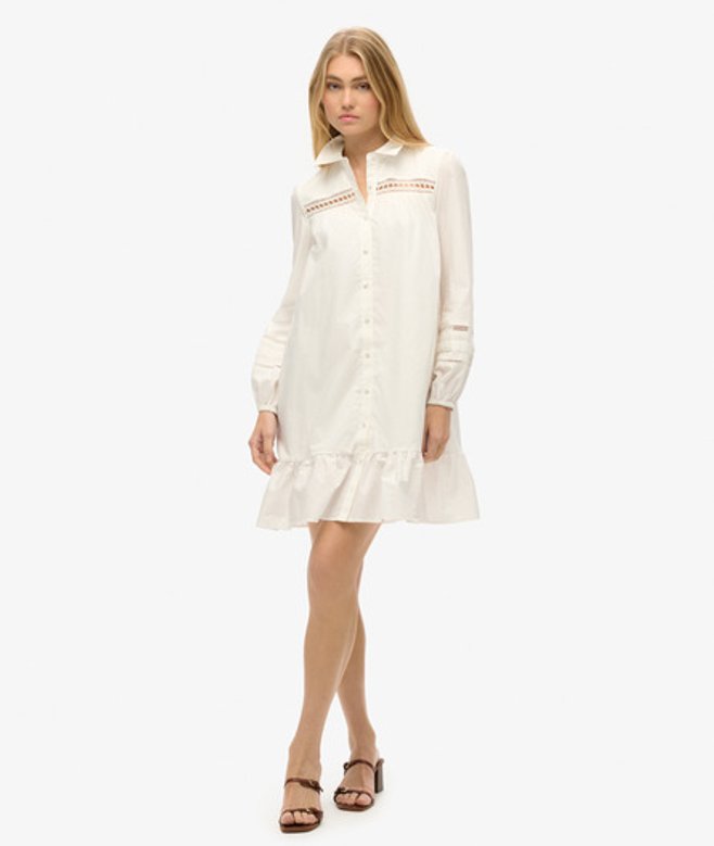 Superdry Damen Hemdkleid mit Spitzenmix Weiß - Größe: 40 von Superdry