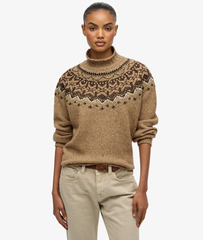 Superdry Damen Hochgeschlossener Pullover mit Norwegermuster Brown - Größe: 34 Superdry Damen Hochgeschlossener Pullover mit Norwegermuster Brown - Größe: 34 von Superdry