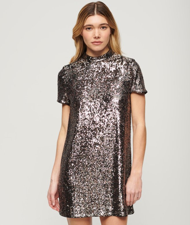 Superdry Damen Hochgeschlossenes T-shirt-kleid mit Pailletten Bunt - Größe: 36 von Superdry