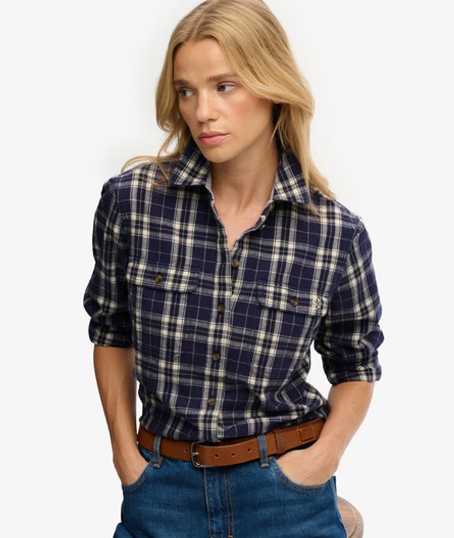 Superdry Damen Holzfäller Karo Flanellhemd Navy - Größe: 44 von Superdry