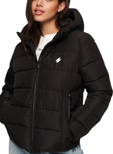 Superdry Damen Hooded Spirit Sports Puffer Jacke, Schwarz, 40 von Superdry