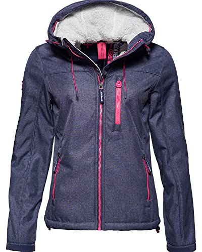 Superdry Damen Hooded Winter Windtrekker Sportjacke, Blau (True Indigo Marl/Neon Pink Xf5), Small (Herstellergröße: 10.0) von Superdry