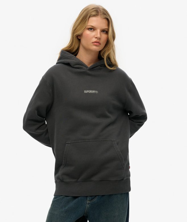 Superdry Damen Hoodie in Übergröße mit Mikro-logo Dark Grey - Größe: L von Superdry
