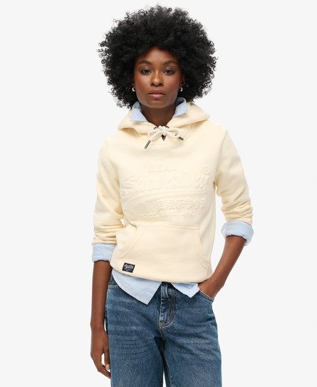 Superdry Damen Hoodie mit Geprägter Grafik Creme - Größe: 38 von Superdry