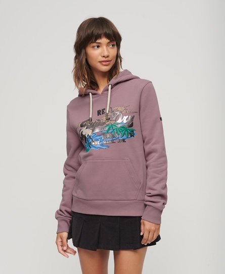 Superdry Damen Hoodie mit Japanischem Vintage-Grafiklogo Lila - Größe: 34 von Superdry