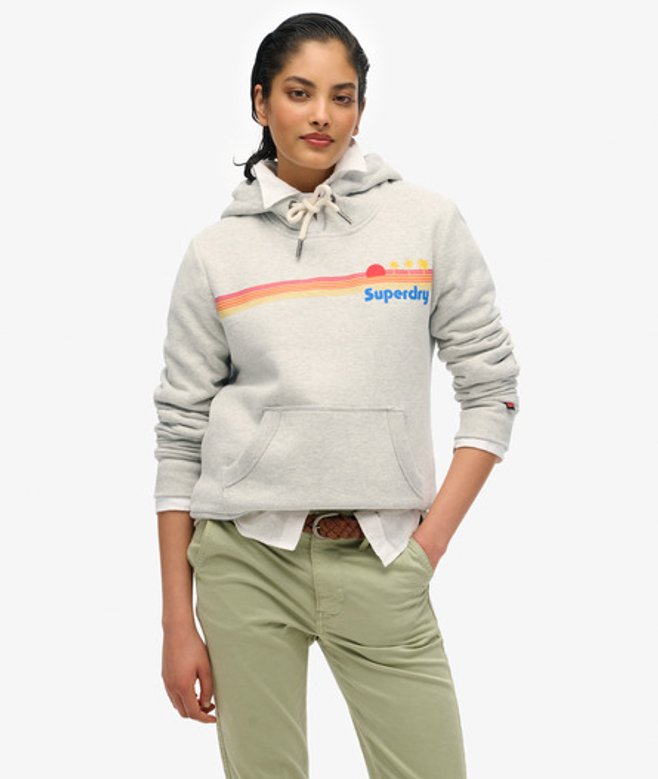 Superdry Damen Hoodie mit Regenbogenstreifen Hellgrau - Größe: 42 von Superdry