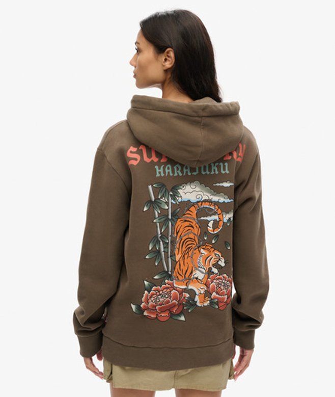 Superdry Damen OverGröße Hoodie mit Tattoo-grafik Kaki - Größe: Xxl von Superdry