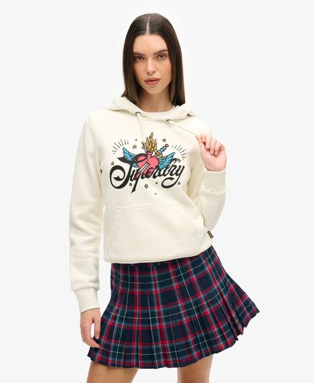 Superdry Women's Hoodie mit Tattoo-Schriftzug und Grafik Creme - Größe: 38 von Superdry