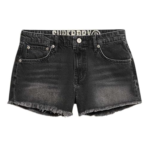 Superdry Damen Hot Jeansshorts mit mittlerer Leibhöhe Roseland Verwaschenes Schwarz von Superdry