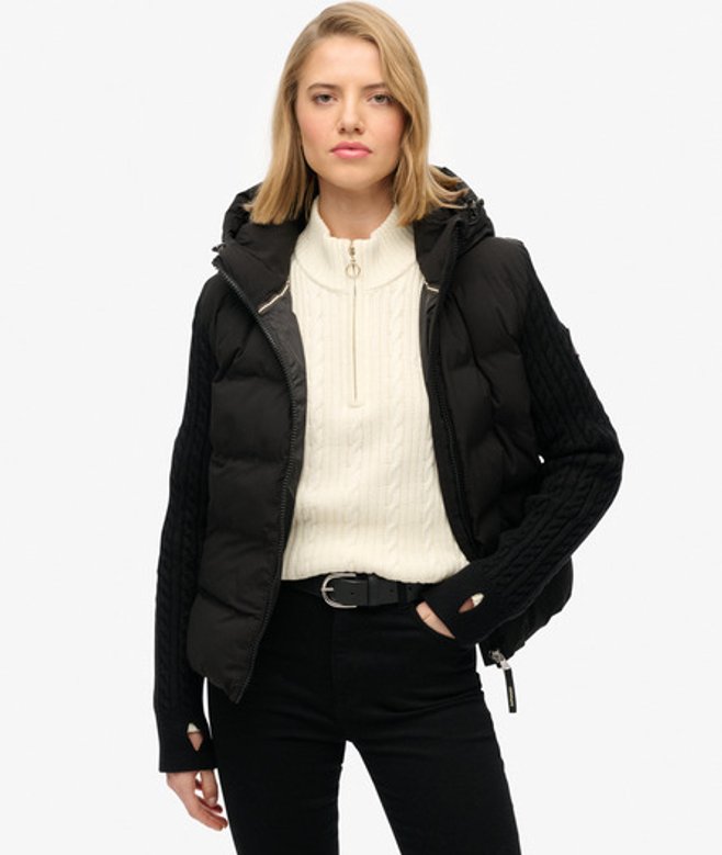 Superdry Damen Hybrid-jacke mit Zopfmuster-Ärmeln Black - Größe: 40 von Superdry