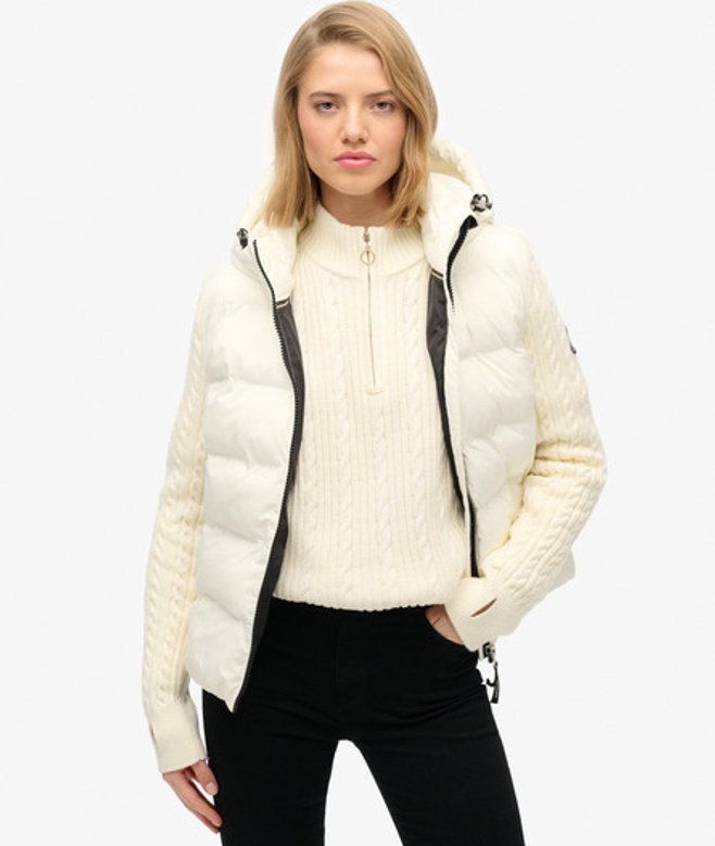 Superdry Damen Hybrid-jacke mit Zopfmuster-Ärmeln White - Größe: 44 von Superdry