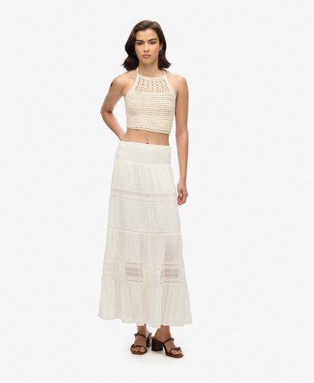 Superdry Damen Ibiza Maxirock Weiß - Größe: 44 von Superdry